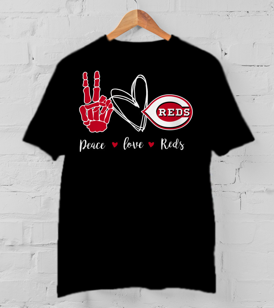 Peace Love Reds Cincinnati Baseball T-Shirt