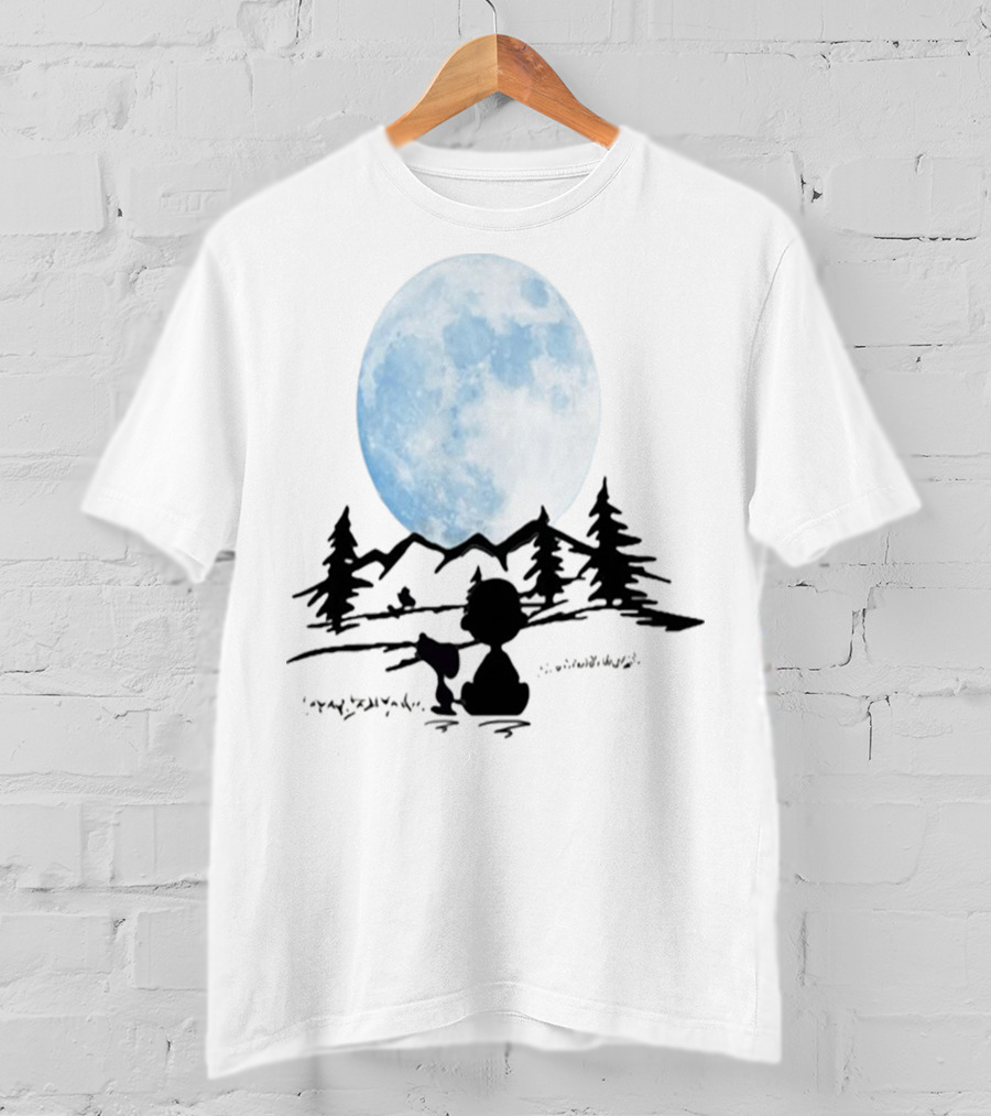 Snoopy And Charlie Brown Camping Under Full Moon T-Shirt