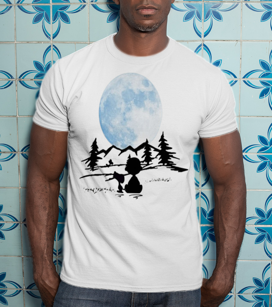Snoopy And Charlie Brown Camping Under Full Moon T-Shirt
