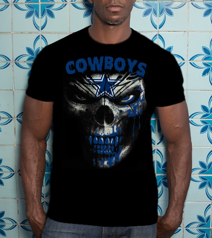 Cowboys Skull With Blue Star Dripping Face T-Shirt
