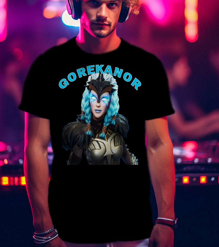 Gorekanor Viking Warrior Ice Queen With Braided Blue Hair And Mask T-Shirt