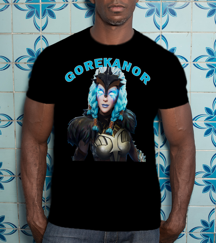 Gorekanor Viking Warrior Ice Queen With Braided Blue Hair And Mask T-Shirt