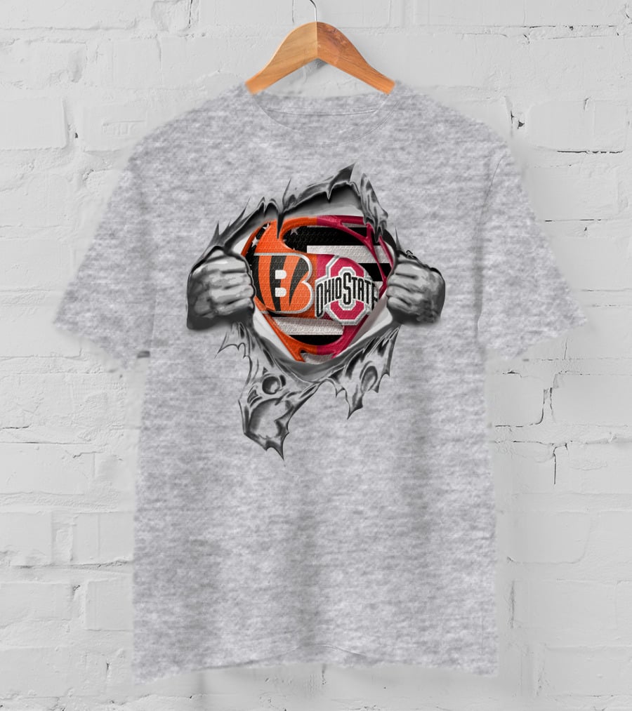 Buckeyes Bengals Ohio State Super Man Logo Tear T-Shirt