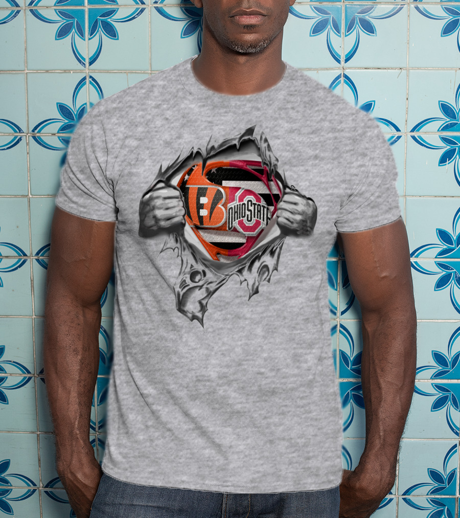 Buckeyes Bengals Ohio State Super Man Logo Tear T-Shirt