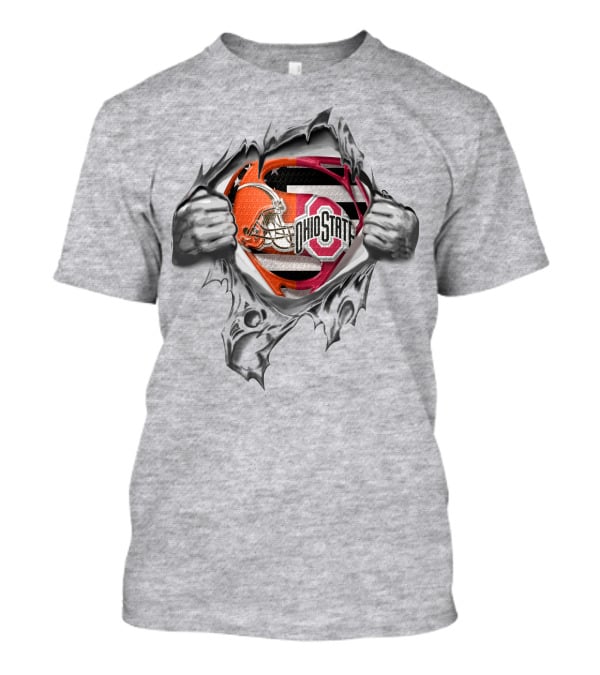 Ohio State Buckeyes Cleveland Browns Super Fan Logo Fusion T-Shirt