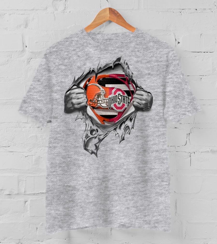 Ohio State Buckeyes Cleveland Browns Super Fan Logo Fusion T-Shirt