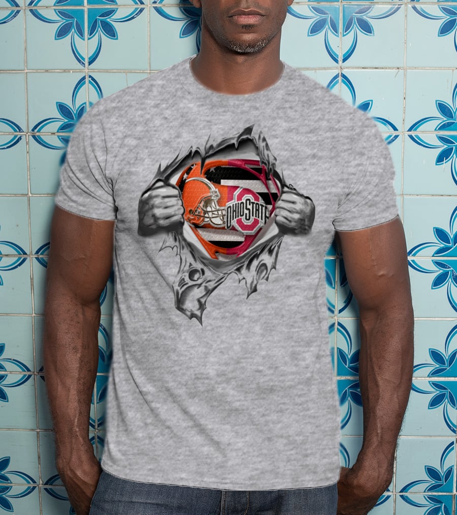 Ohio State Buckeyes Cleveland Browns Super Fan Logo Fusion T-Shirt