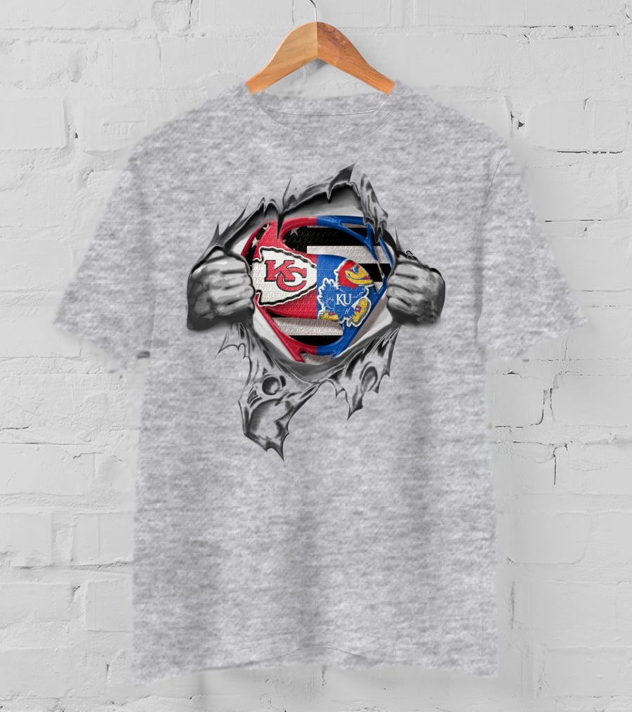 Kansas City Chiefs And Kansas Jayhawks Superman Logo Fusion T-Shirt
