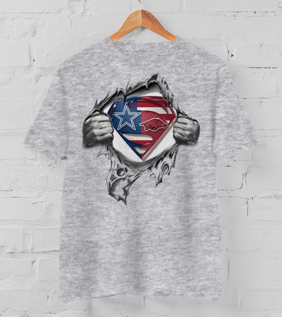 Dallas Cowboys Arkansas Razorbacks Superman Shield Inside Ripped Chest T-Shirt