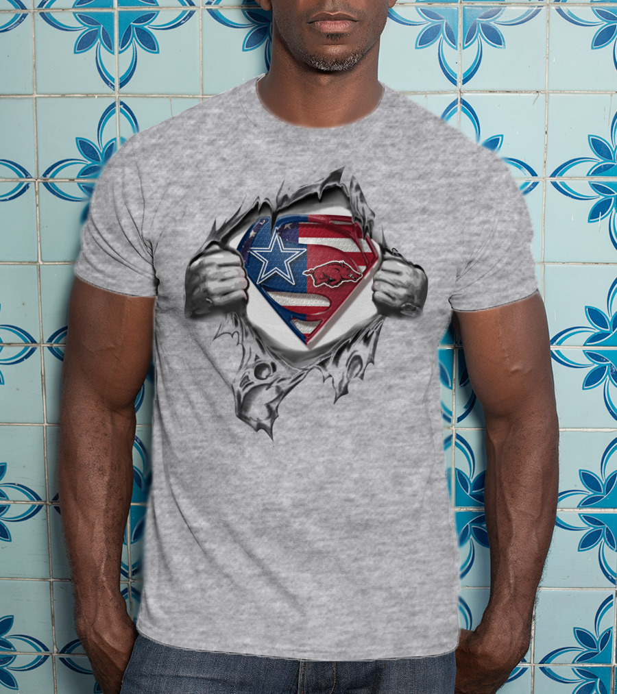 Dallas Cowboys Arkansas Razorbacks Superman Shield Inside Ripped Chest T-Shirt