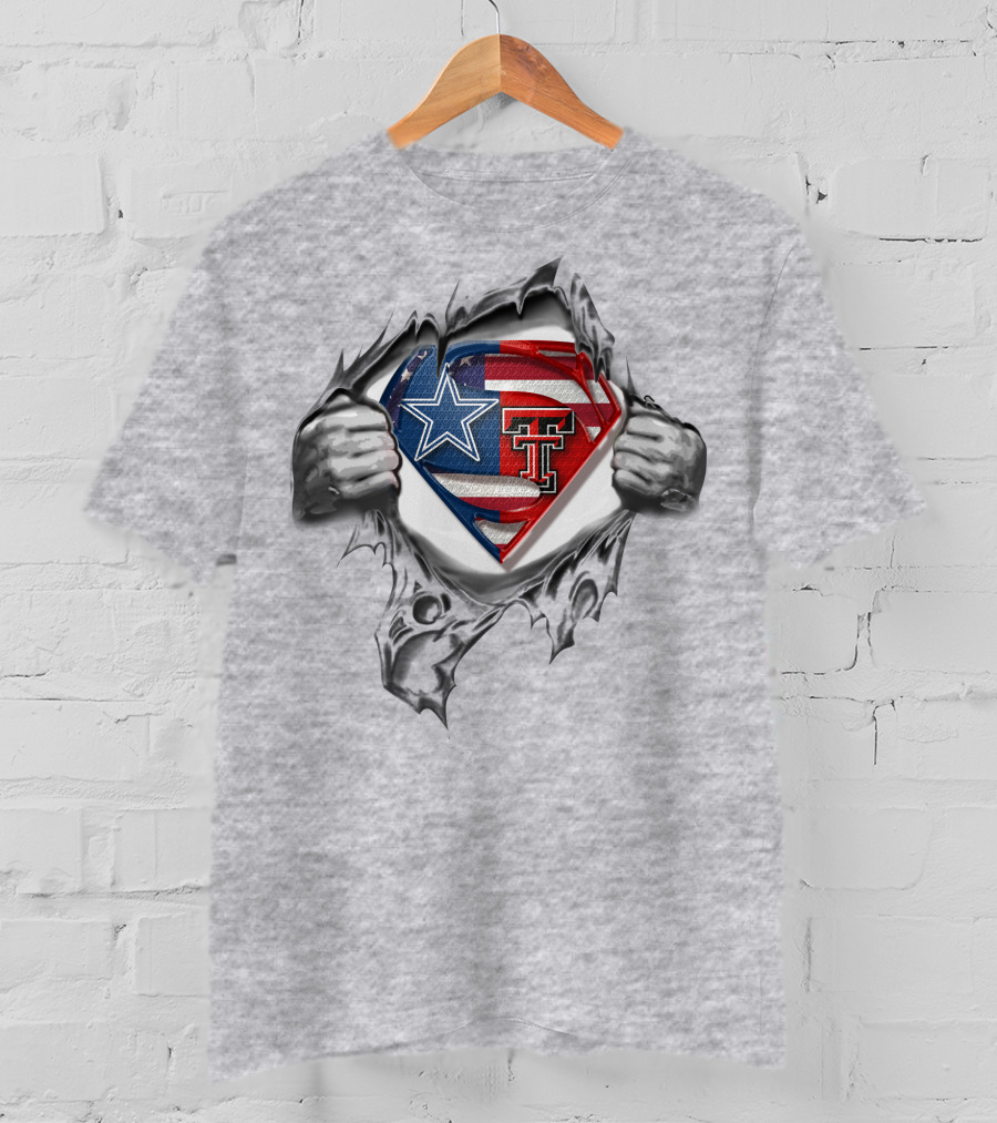 Dallas Cowboys Texas Tech Superman Logo USA Flag T-Shirt