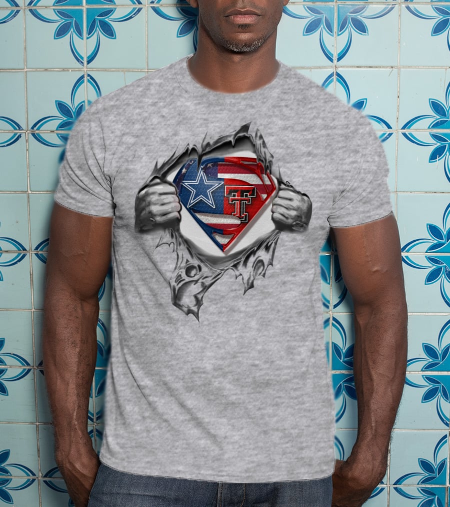 Dallas Cowboys Texas Tech Superman Logo USA Flag T-Shirt