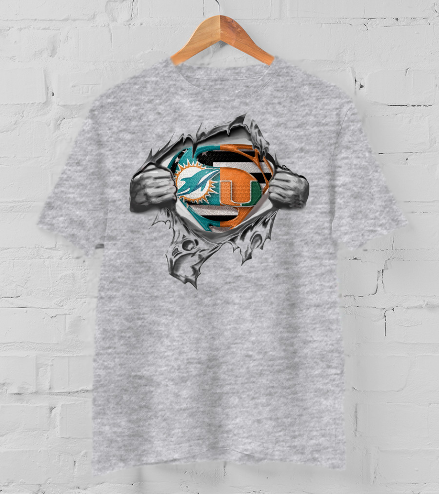Miami Dolphins Hurricanes Superhero Logo Mashup T-Shirt
