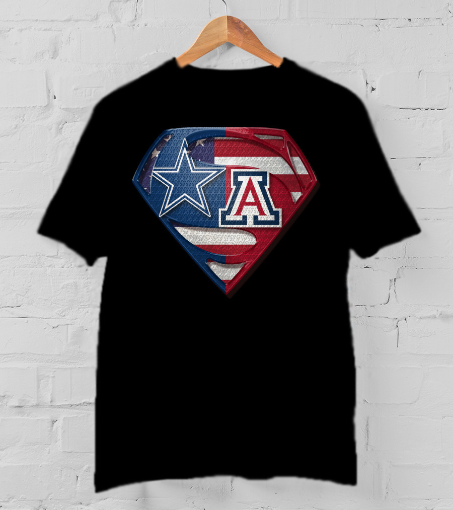 Dallas Cowboys Wildcats Superman Logo American Flag T-Shirt