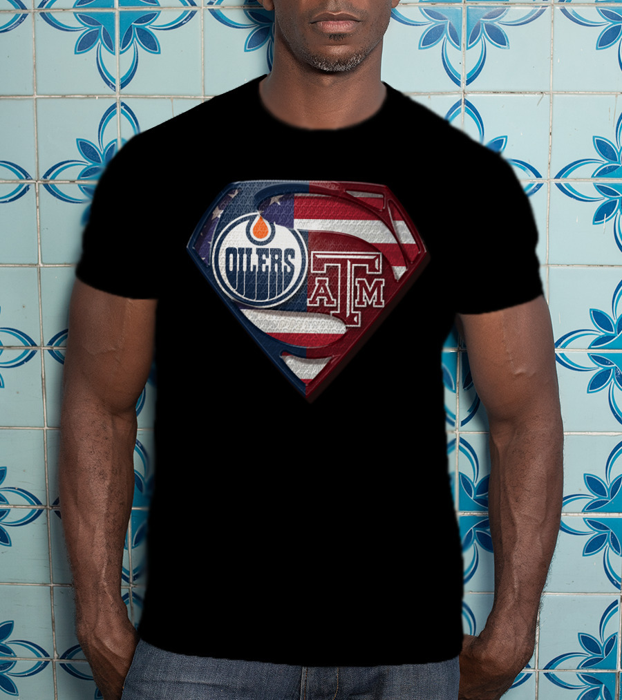 Oilers A&M Superman Shield American Flag T-Shirt