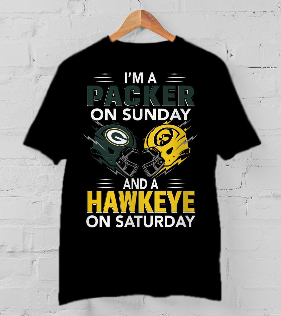 I'm A Packer On Sunday And A Hawkeye On Saturday Football Helmet Fan Gear T-Shirt