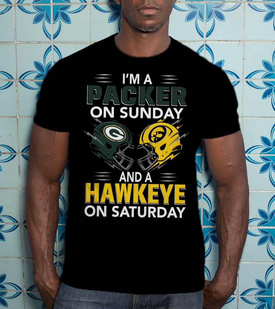 I'm A Packer On Sunday And A Hawkeye On Saturday Football Helmet Fan Gear T-Shirt
