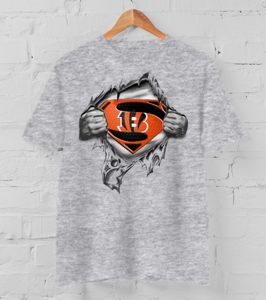 Cincinnati Bengals Super Man Logo Rip Football Fan T-Shirt