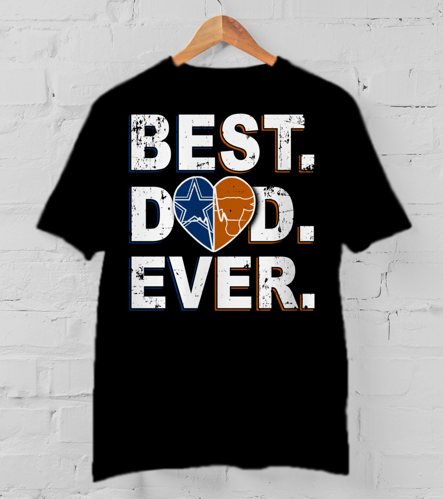 Best Dad Ever Cowboys Longhorns Heart Logos T-Shirt