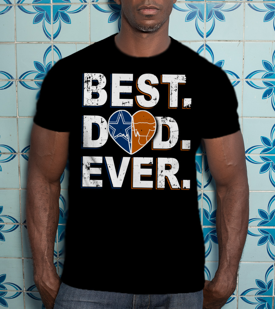 Best Dad Ever Cowboys Longhorns Heart Logos T-Shirt