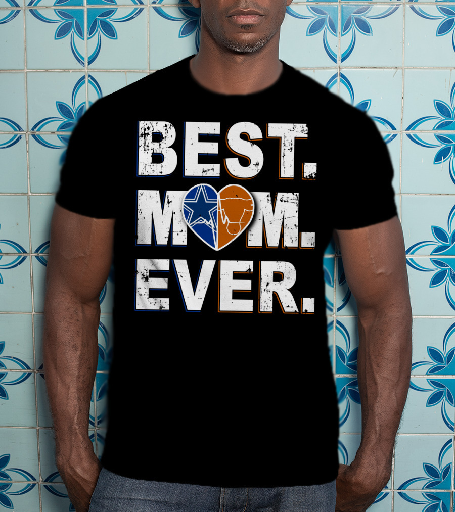 Best Mom Ever Cowboys Star And Longhorn Heart T-Shirt