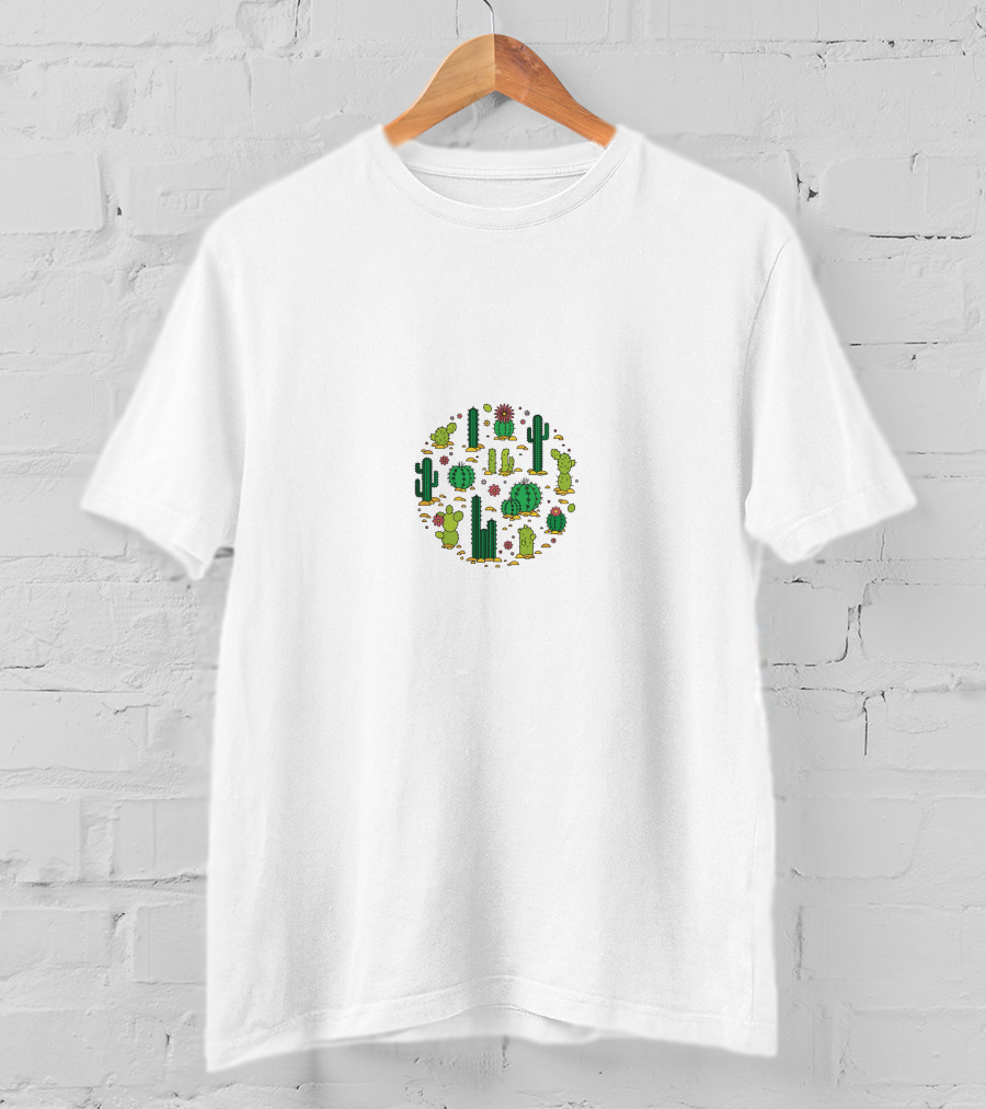 Cactus Pattern Circle Succulents With Floral Elements T-Shirt