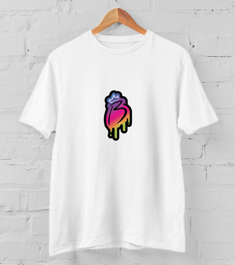 Royally B Drip With Crown Icon Gradient Pink Yellow Black Border T-Shirt