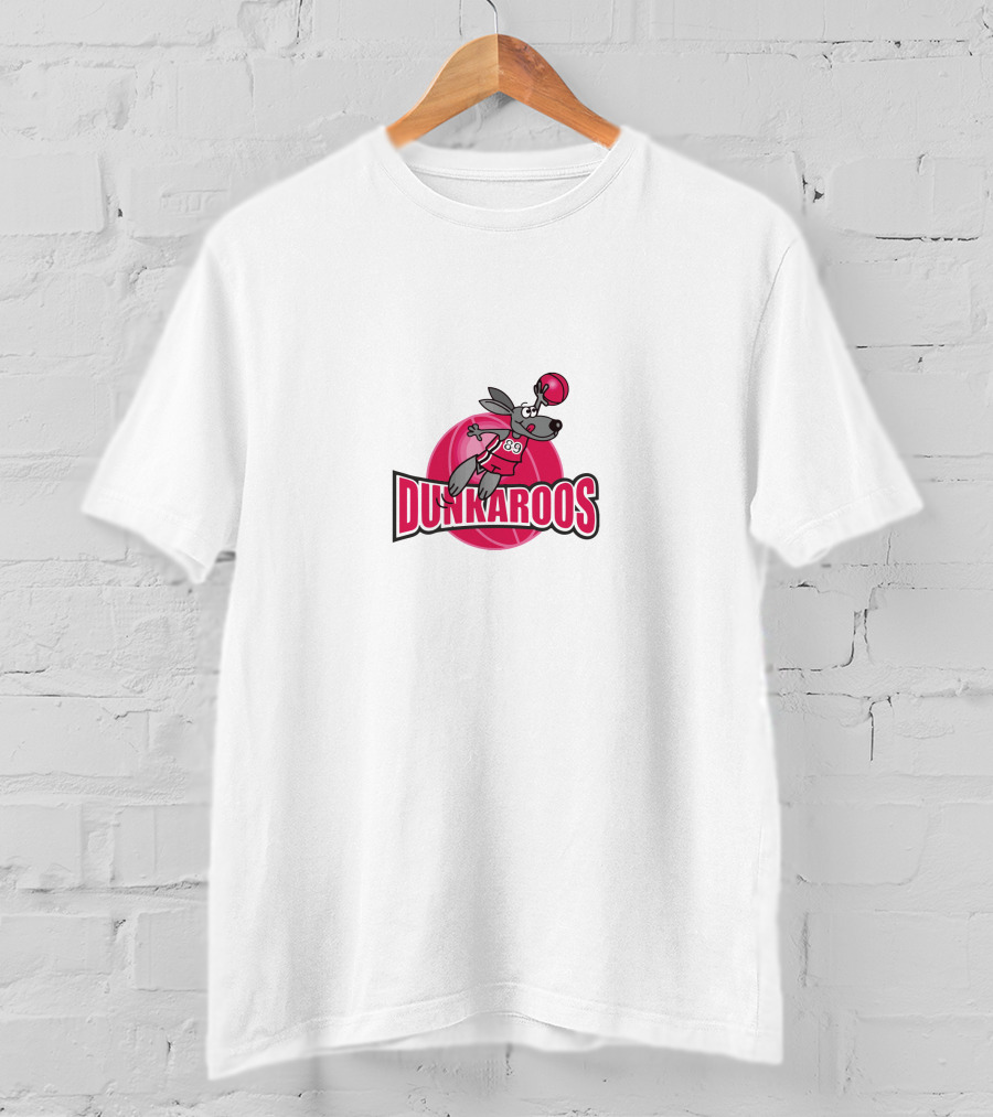 Dunkaroos Basketball Kangaroo With Jersey Number 89 Jumping On Pink Ball T-Shirt