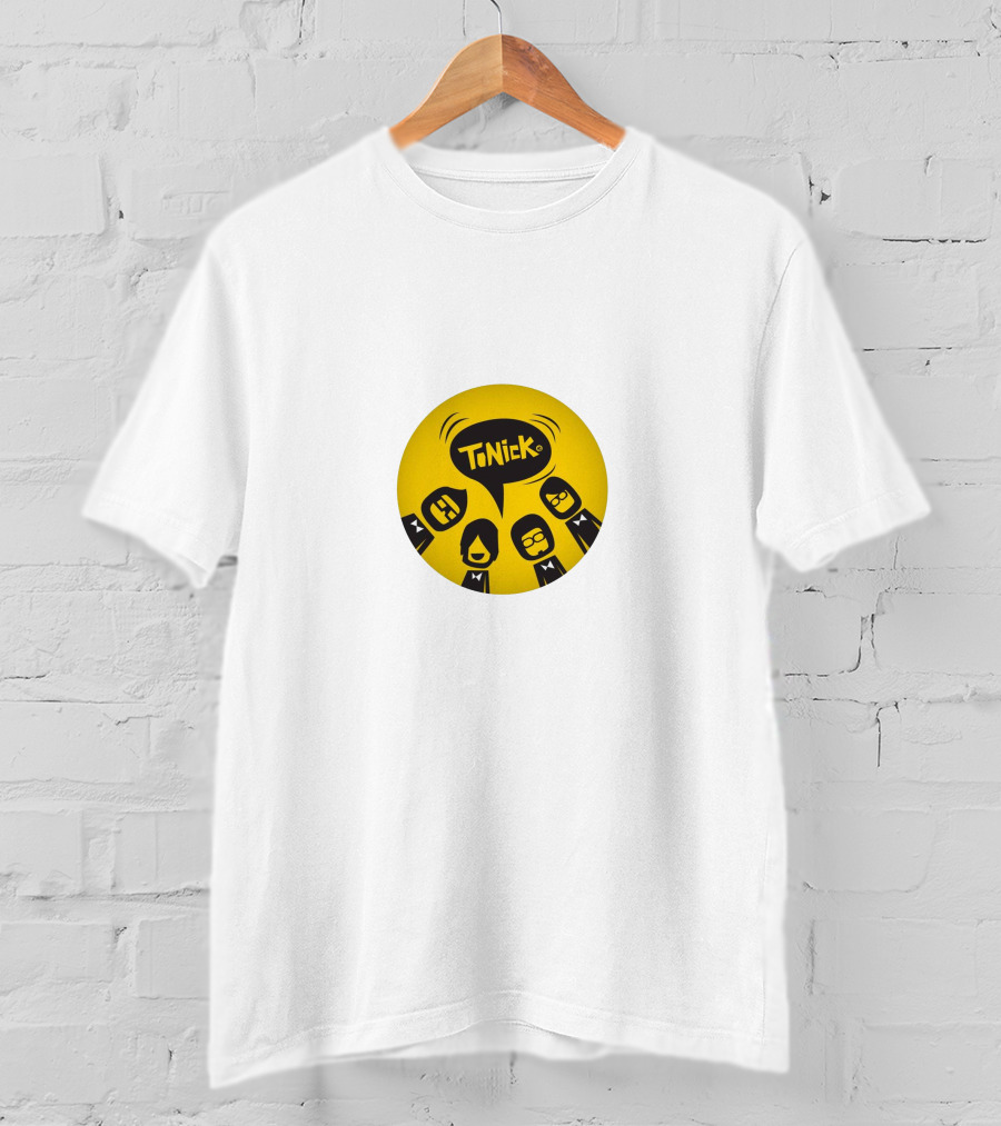 TONICK Yellow Circle With Cartoon Characters T-Shirt
