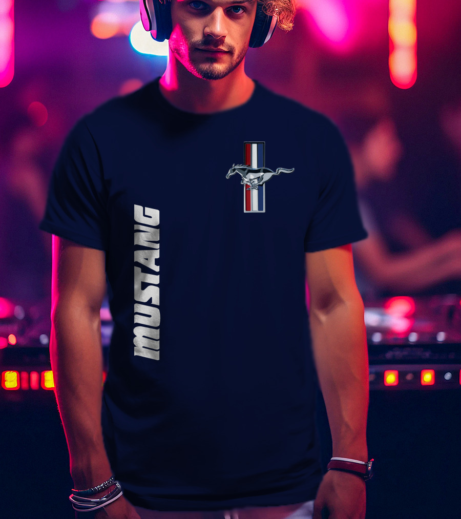 Mustang Running Horse Emblem Navy Blue T-Shirt