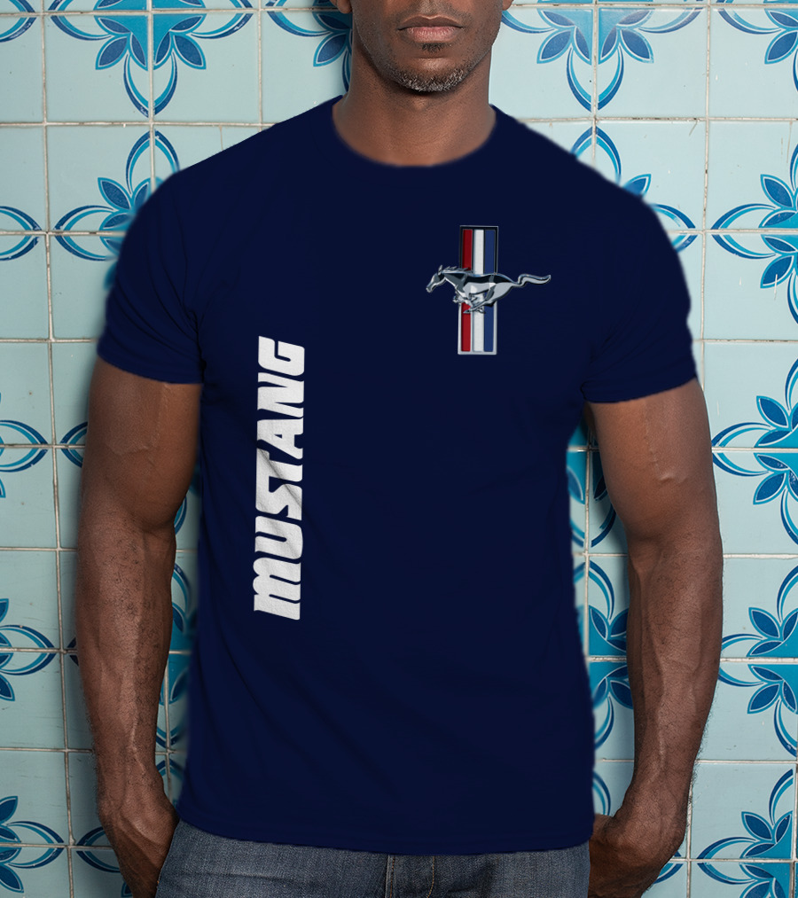 Mustang Running Horse Emblem Navy Blue T-Shirt