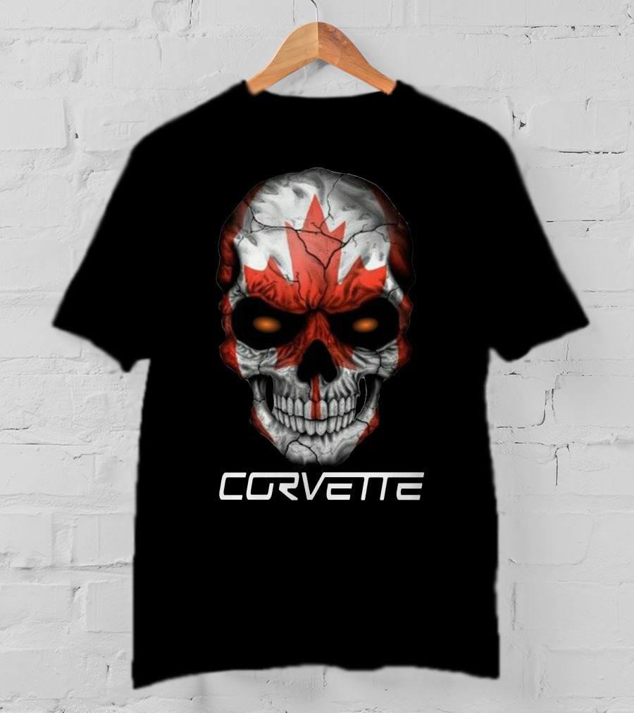 CORVETTE Canada Skull With Red Maple Leaf T-Shirt