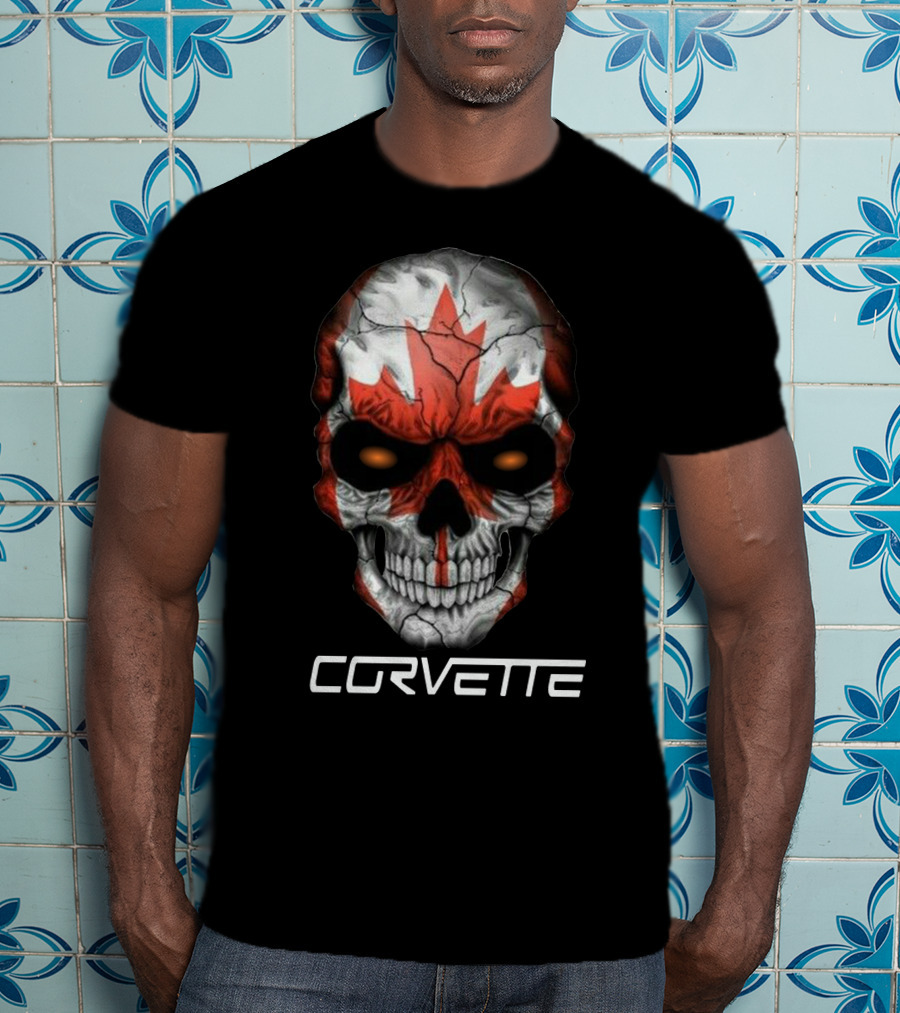 CORVETTE Canada Skull With Red Maple Leaf T-Shirt