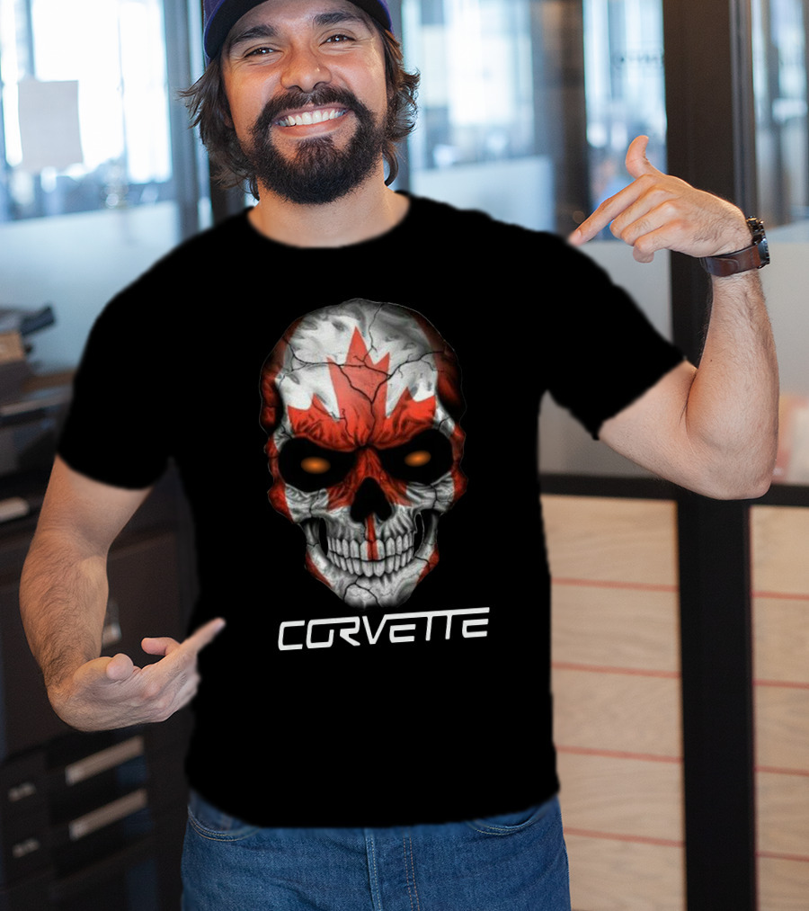 CORVETTE Canada Skull With Red Maple Leaf T-Shirt