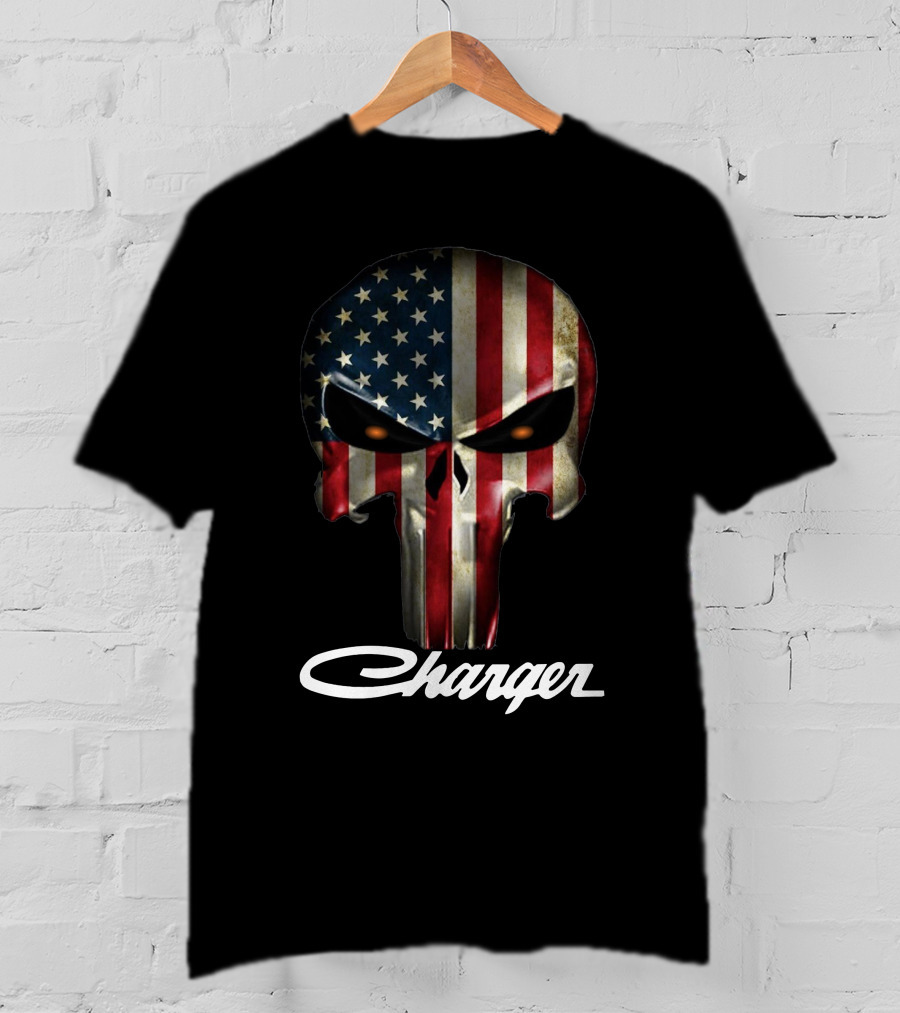 American Flag Punisher Skull Charger T-Shirt