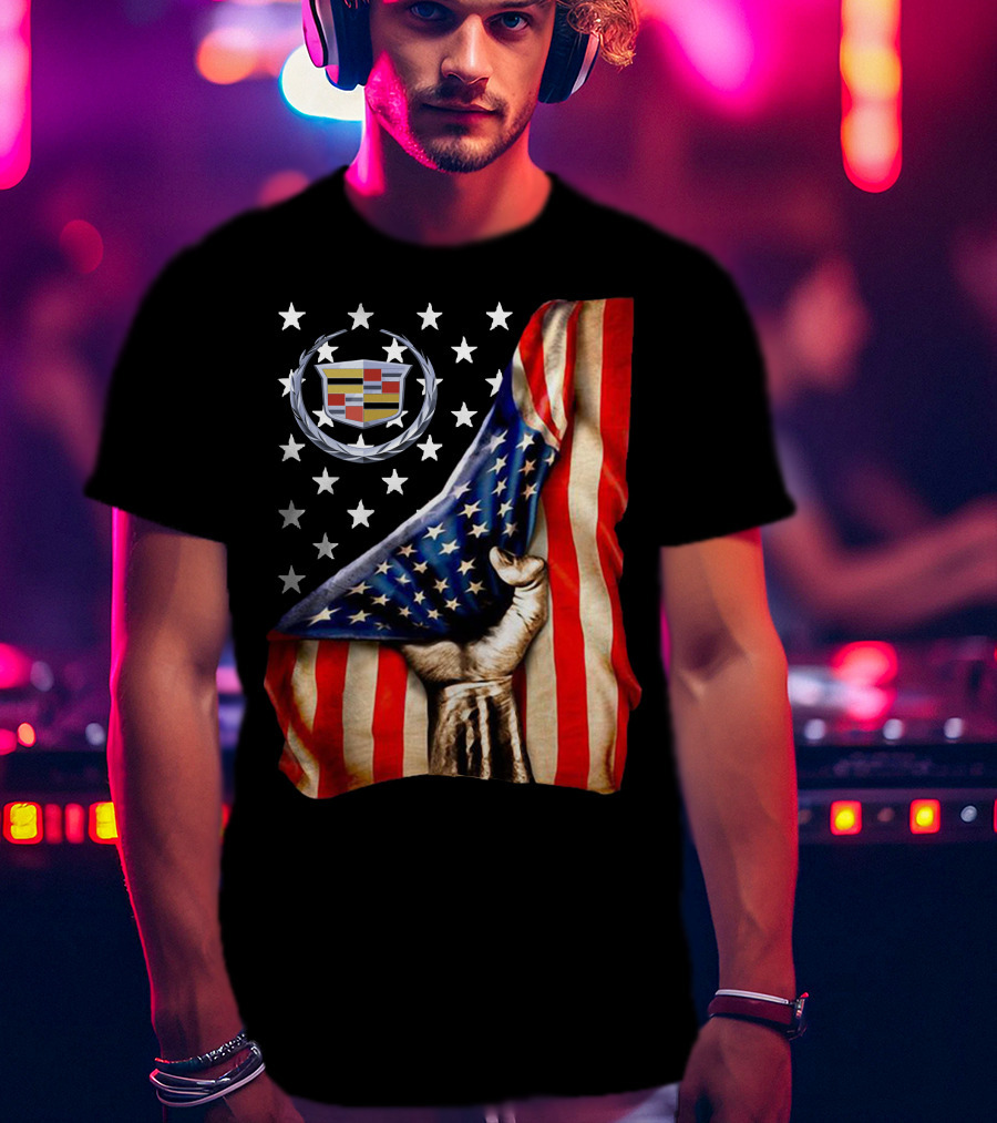 Cadillac American Flag Patriotic Car Logo T-Shirt