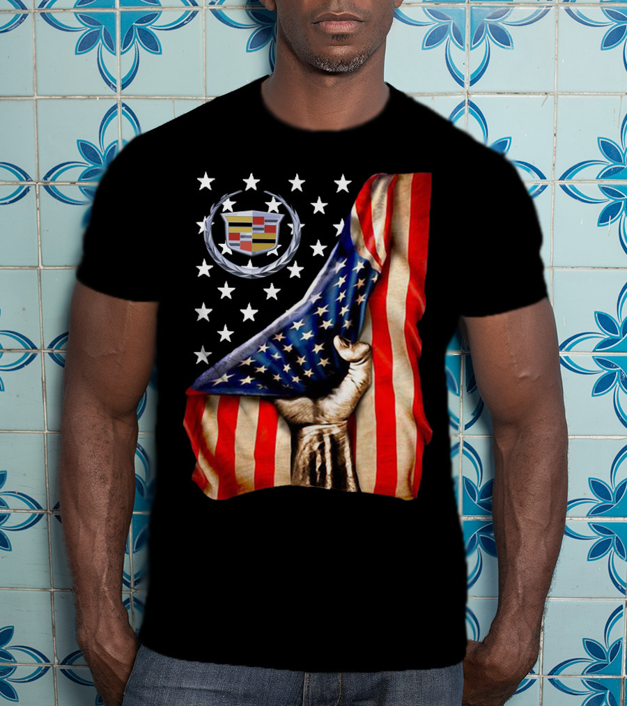 Cadillac American Flag Patriotic Car Logo T-Shirt