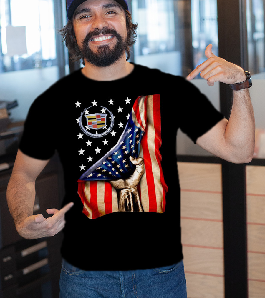 Cadillac American Flag Patriotic Car Logo T-Shirt