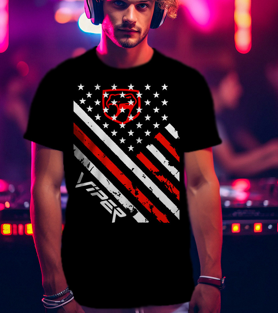 Dodge Viper American Flag Stripes And Stars T-Shirt