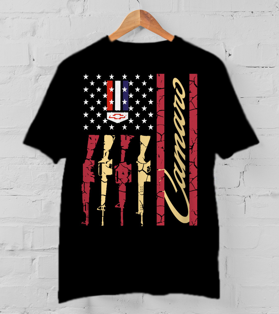 Camaro Chevrolet Logo Stars And Stripes With Rifle T-Shirt