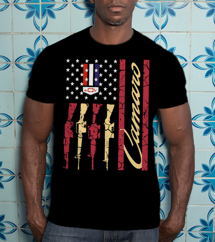 Camaro Chevrolet Logo Stars And Stripes With Rifle T-Shirt