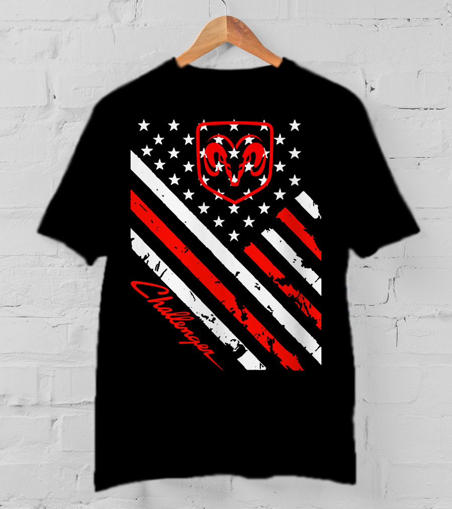 Dodge Challenger Ram American Flag Stripes Stars T-Shirt