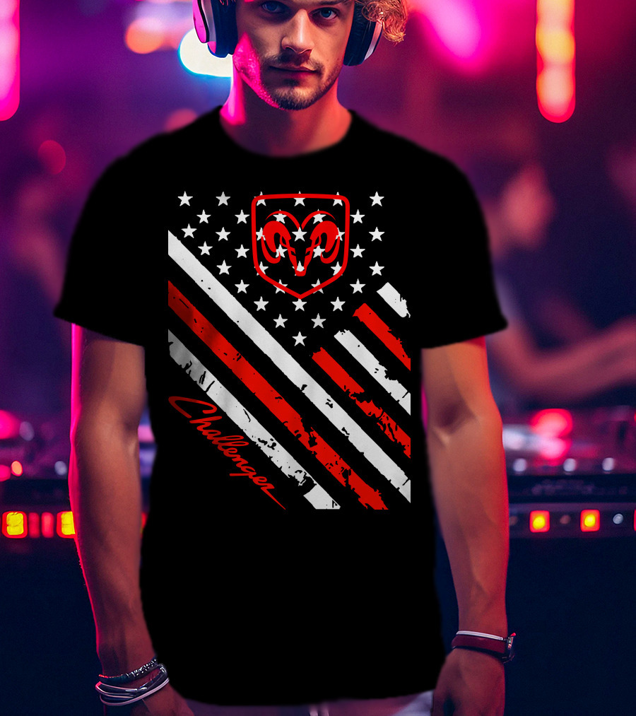 Dodge Challenger Ram American Flag Stripes Stars T-Shirt