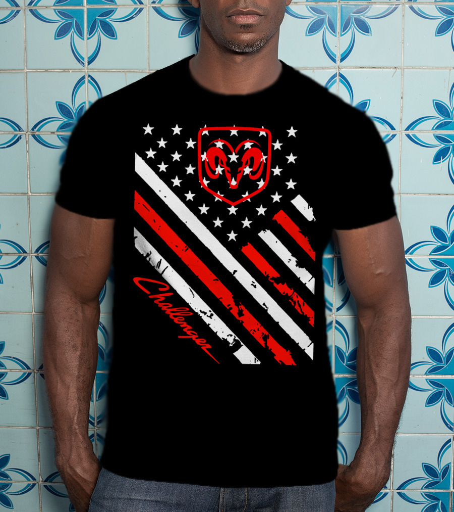 Dodge Challenger Ram American Flag Stripes Stars T-Shirt