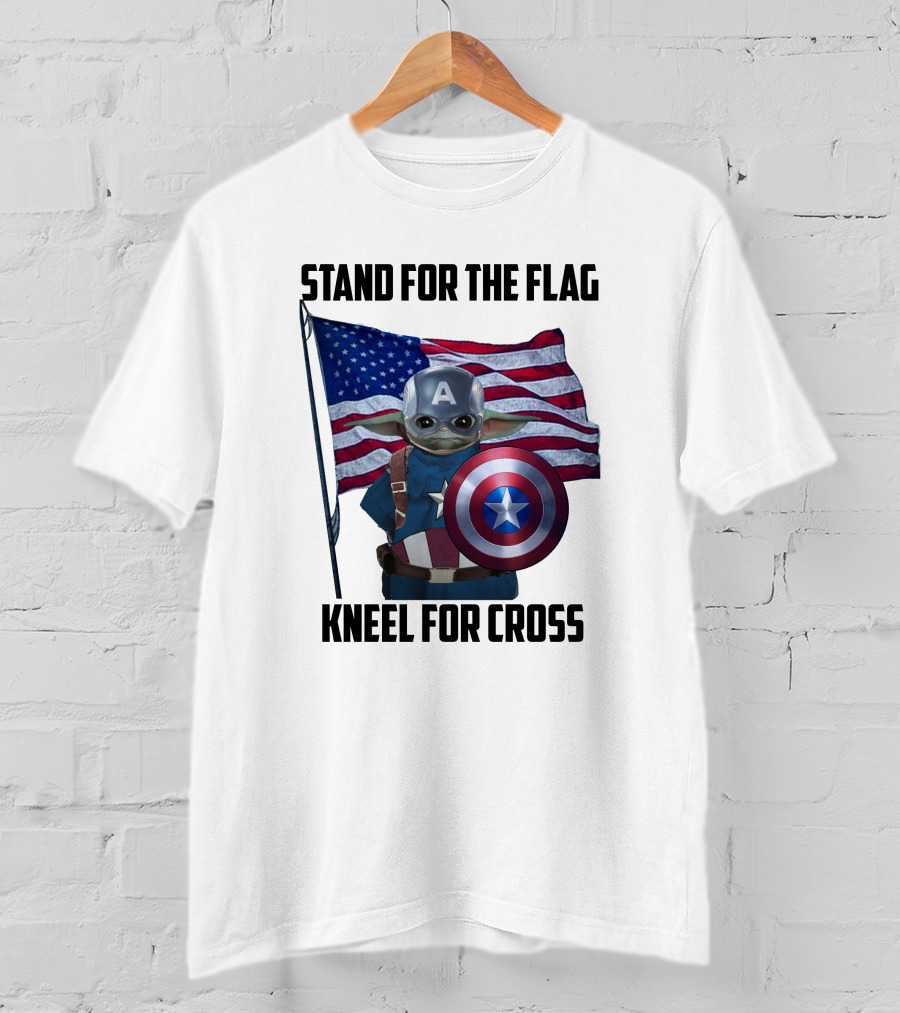 Stand For The Flag Kneel For Cross Grogu Captain America Shield American Flag T-Shirt