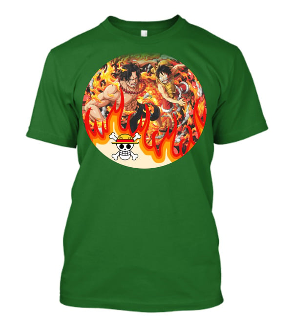 One Piece Luffy And Ace Fire Battle With Jolly Roger Hat T-Shirt