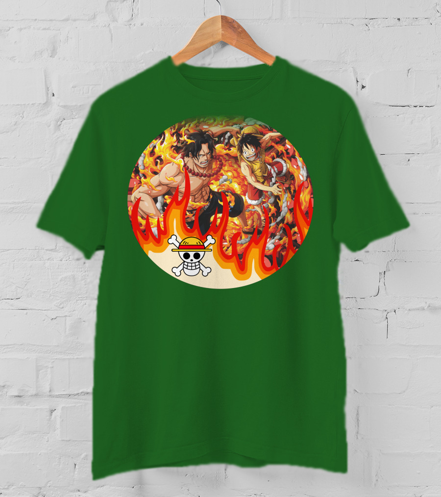 One Piece Luffy And Ace Fire Battle With Jolly Roger Hat T-Shirt