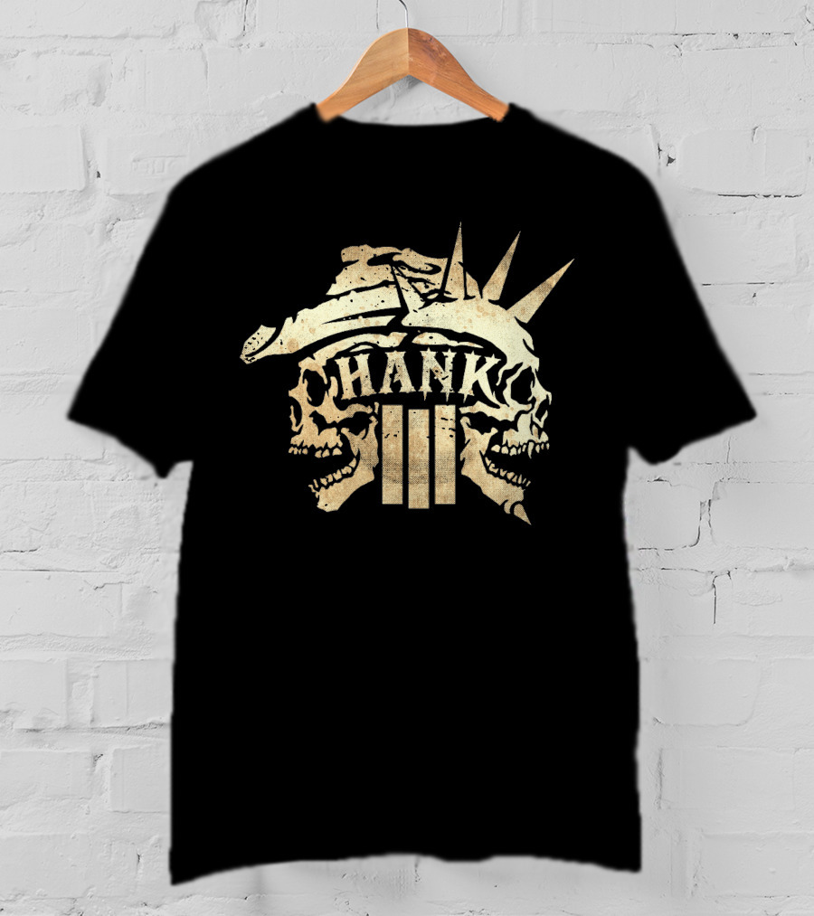 Hank III Skull Design With Statue Of Liberty Crown T-Shirt