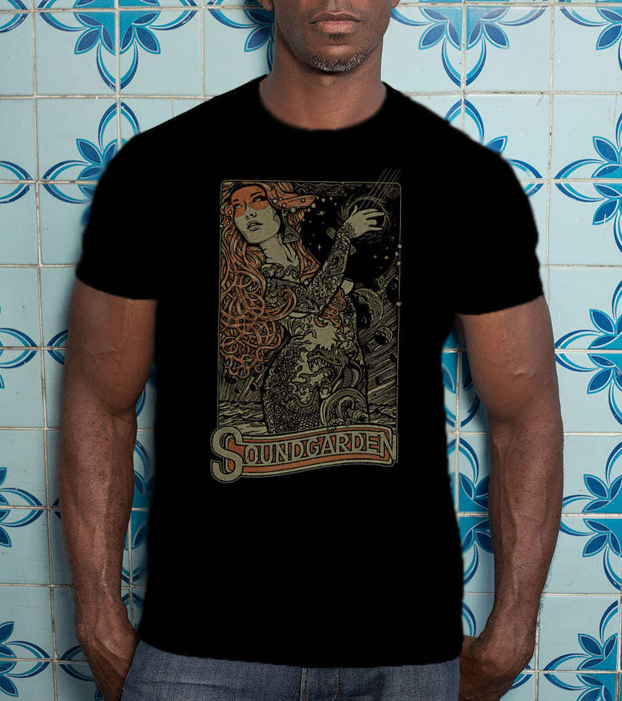 Soundgarden Psychedelic Art Nouveau Style Mystical Woman And Cosmic T-Shirt