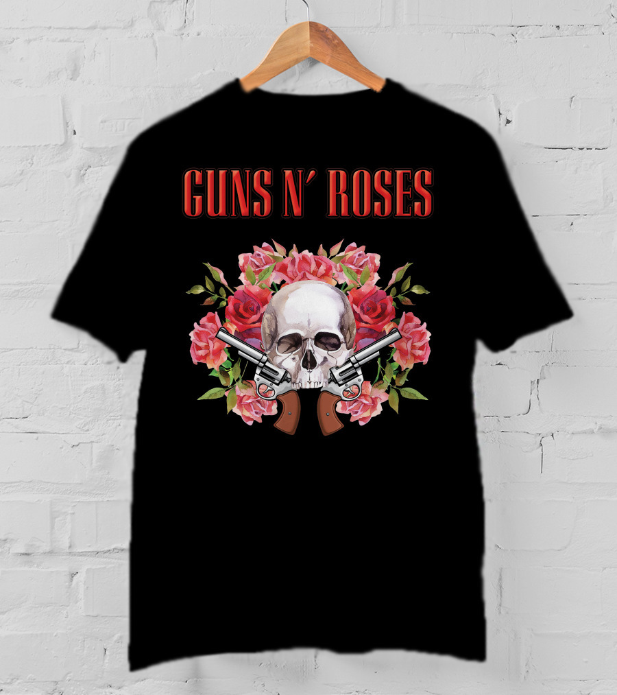 Guns N' Roses Greatest Hits Live On Air Skull Roses Pistols T-Shirt